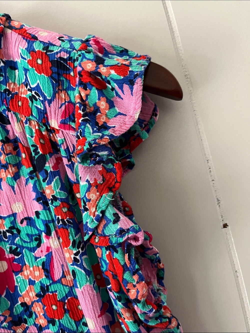 LOFT Pink Floral Ruffle Cap-Sleeve Blouse - Picture 5 of 7